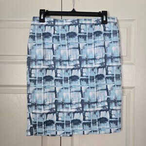 Dalia Blue Patterned Mid-Length Pencil Skirt